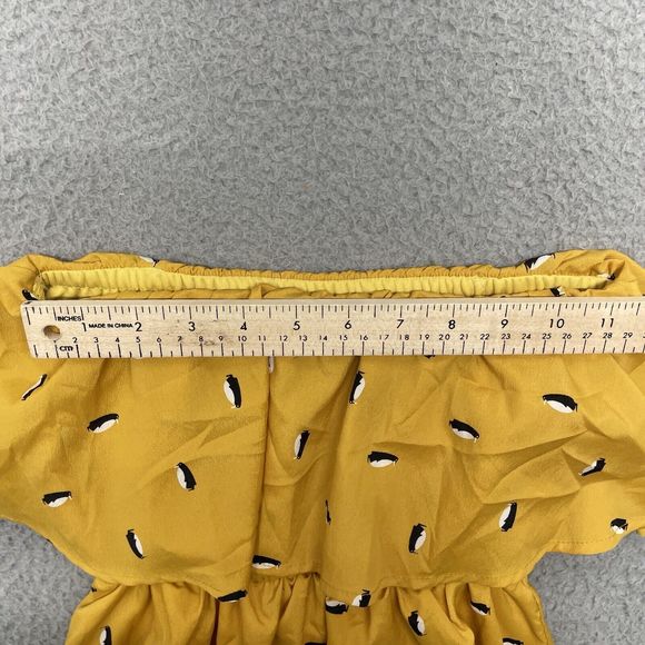 Everly Sleeveless Mini Dress Womens Small Yellow Penguin Print Flowy Tiered - Picture 6 of 15